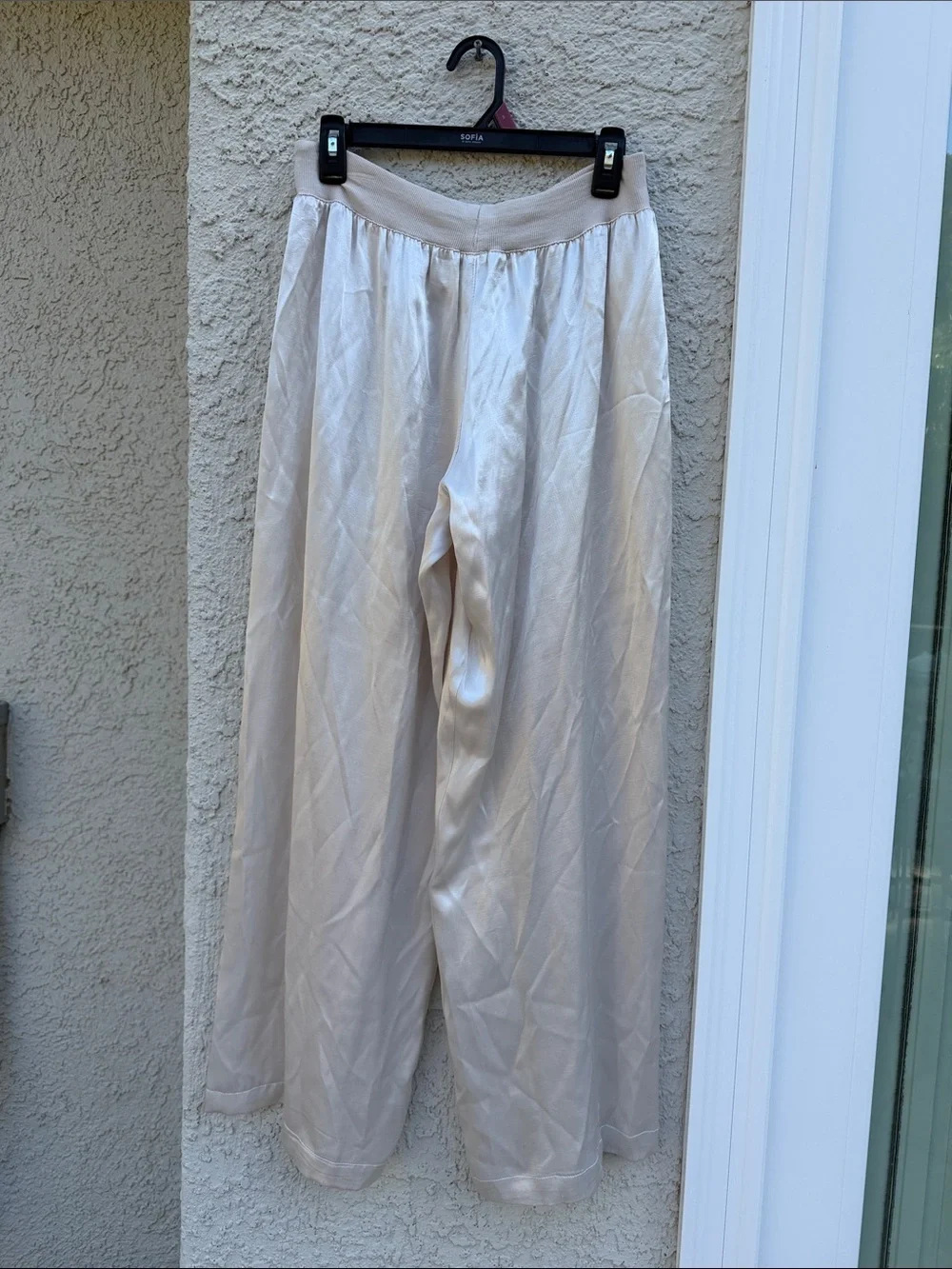 Pj Harlow Women's Cream Satin Wide Leg Lounge Pants Size M